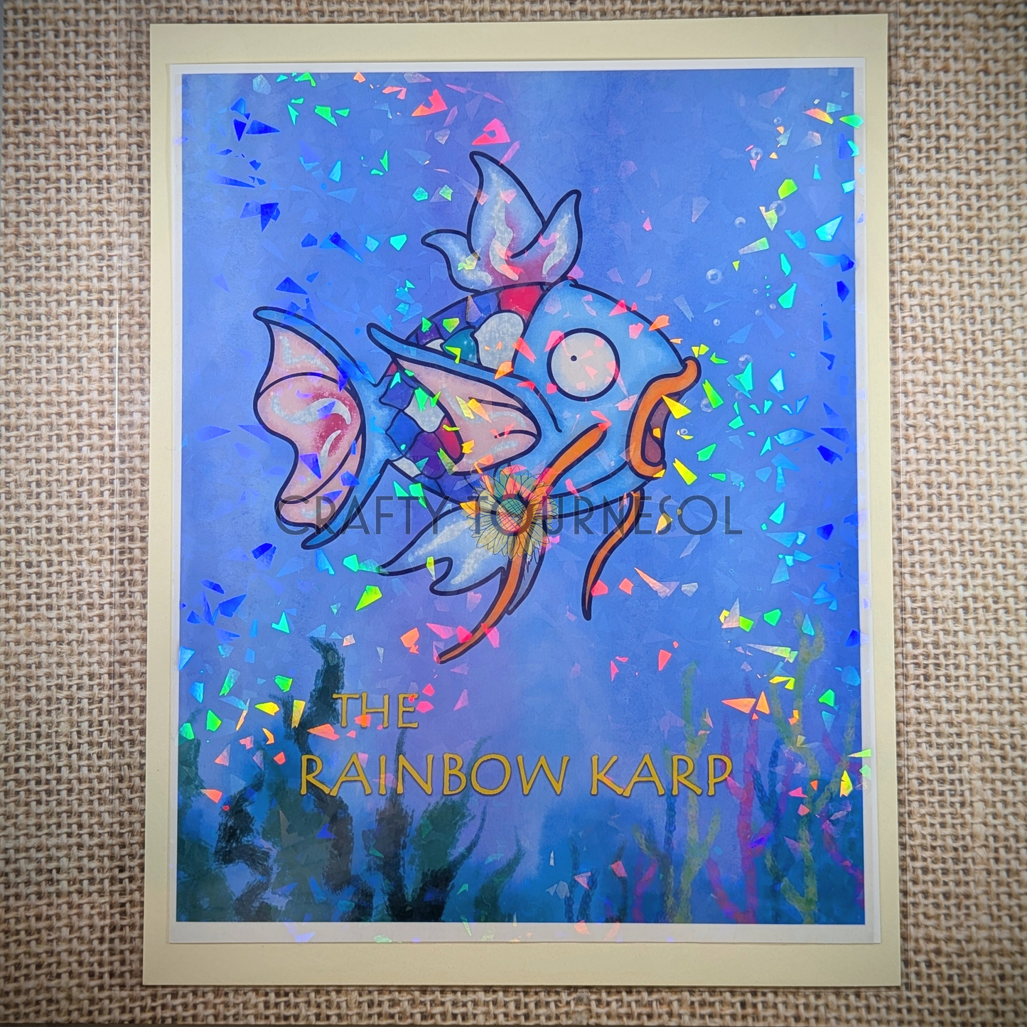 8x10 fanart print inspired by Pokemon and classic children's storybooks. Featured is The Rainbow Karp, a nostalgic mashup of Magikarp and The Rainbow Fish.