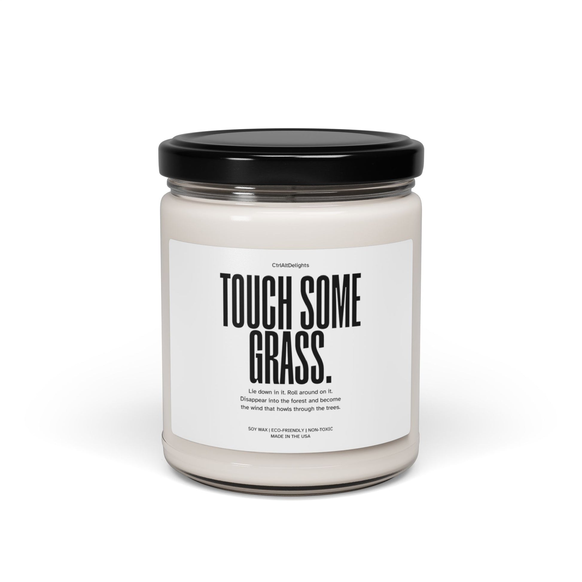 This Touch Some Grass candle, made from eco-friendly soy wax, features a playful, minimalist label with a humorous message. With a clear jar and black lid, its a fun novelty gift for anyone who enjoys unique, home decor. Perfect for gifting!