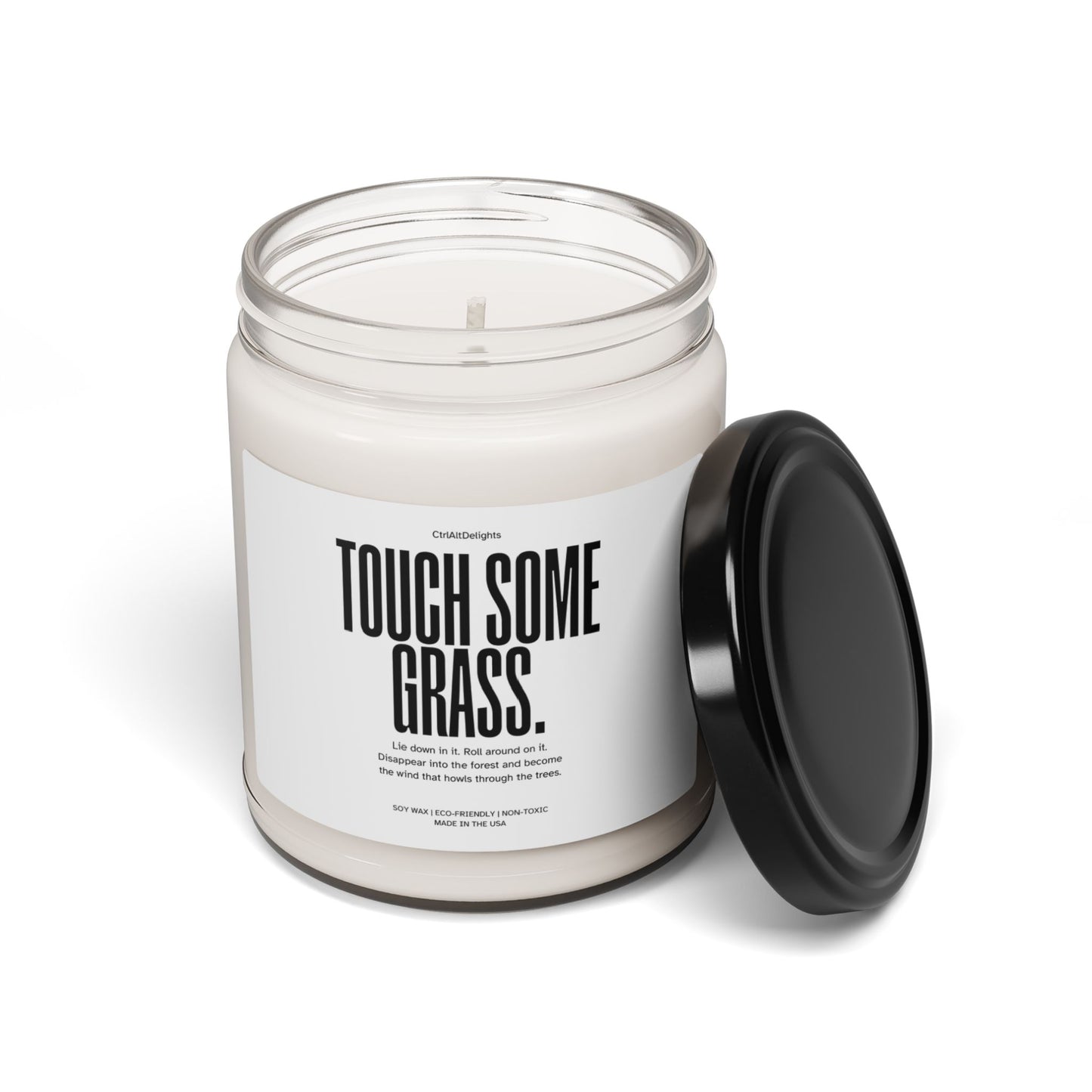 This Touch Some Grass candle, made from eco-friendly soy wax, features a playful, minimalist label with a humorous message. With a clear jar and black lid, its a fun novelty gift for anyone who enjoys unique, home decor. Perfect for gifting!