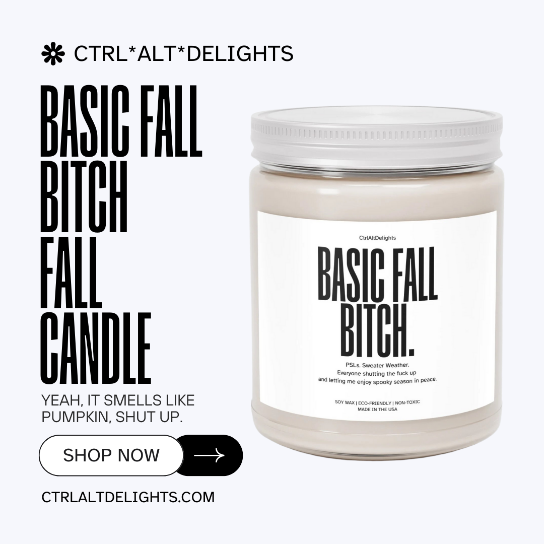 Basic Fall Bitch soy wax candle, featuring a funny and bold label perfect for autumn vibes. The candle boasts eco-friendly and non-toxic ingredients, making it a great gift for PSL lovers and those enjoying cozy fall vibes.