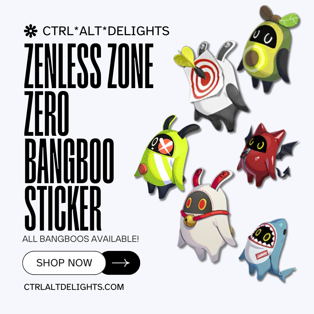 Zenless Zone Zero Bangboo sticker featuring various character designs. Perfect for gamers and collectors, this holographic vinyl sticker is durable, vibrant, and ideal for laptops, water bottles, or notebooks.