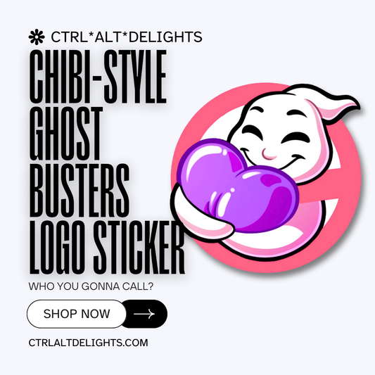 A holographic vinyl sticker featuring a playful ghost hugging a purple heart, inspired by Ghostbusters. Perfect for laptops, water bottles, and notebooks.