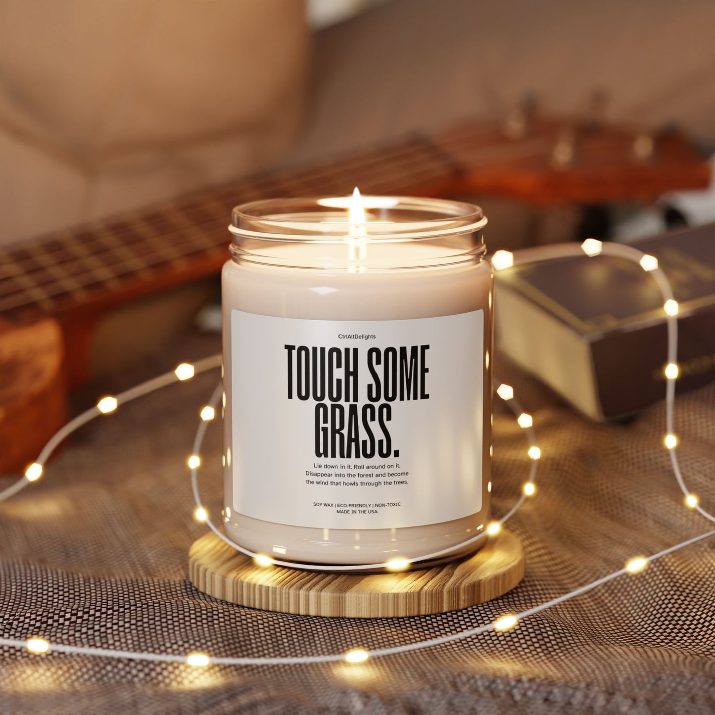 This Touch Some Grass candle, made from eco-friendly soy wax, features a playful, minimalist label with a humorous message. With a clear jar and black lid, its a fun novelty gift for anyone who enjoys unique, home decor. Perfect for gifting!