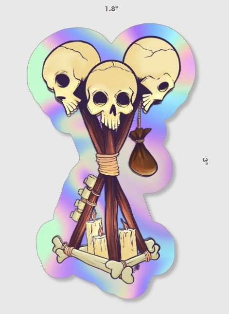 Holographic Dead by Daylight Totem Sticker featuring a skull totem design. Perfect for horror gamers and fans of DBD, this unique gaming decal adds a spooky flair to any collection. Durable and eye-catching, great for laptopsand accessories.