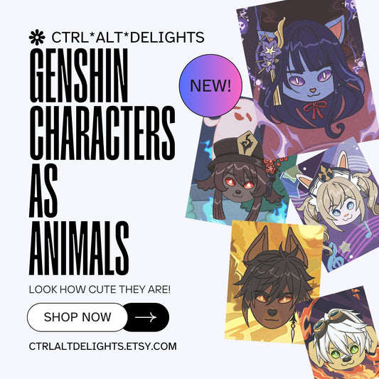 These Genshin Impact character art prints depict fan-favorite characters in adorable animal forms. Perfect for fans of Genshin and kawaii art, these vibrant prints are great for any wall decor.