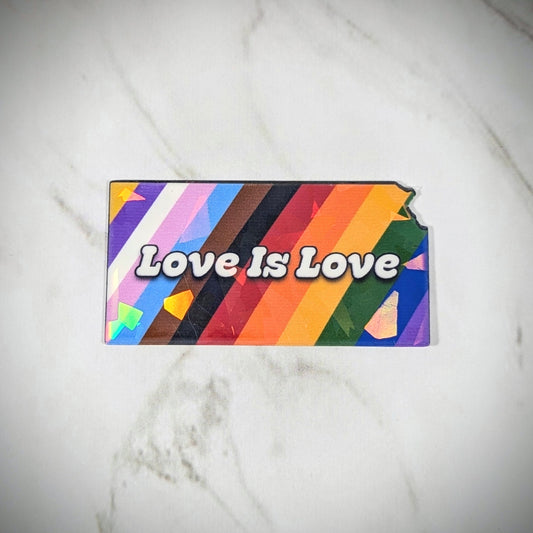 Love Is Love, Kansas Queer Pride LGBTQIA2S+ Holographic Vinyl Sticker